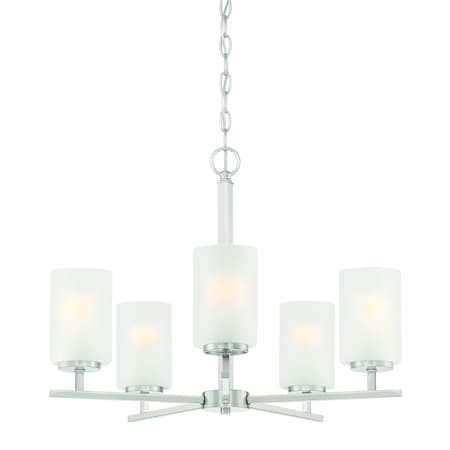 Designers Fountain Carmine 5 Light Contemporary Brushed Nickel with Etched Glass Shades Chandelier For Dining Rooms D239M-5CH-BN